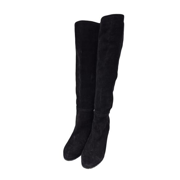 Prada Wedge Heel Black Suede Dress Boot Knee High Rubber Tread Sole Sz 9/40 - Picture 1 of 7